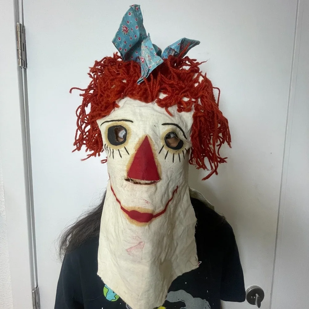 Vintage Raggedy Ann Mask Pantaloons Pants Halloween Scary Horror 1970s Handmade